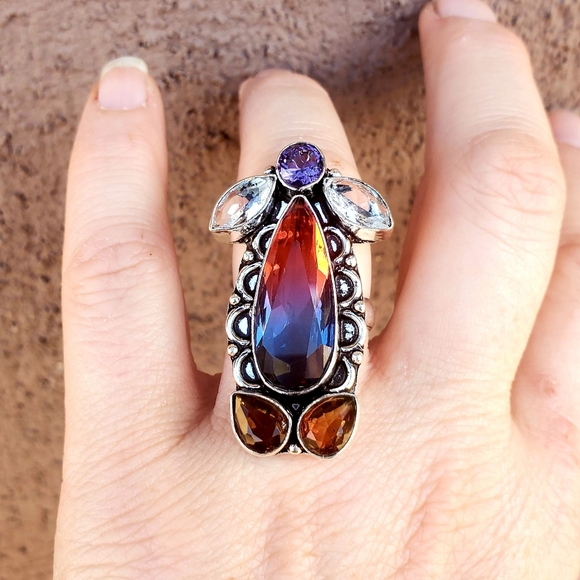 New Bi-Color Tourmaline 925 Silver Statement Ring. - Picture 12 of 12